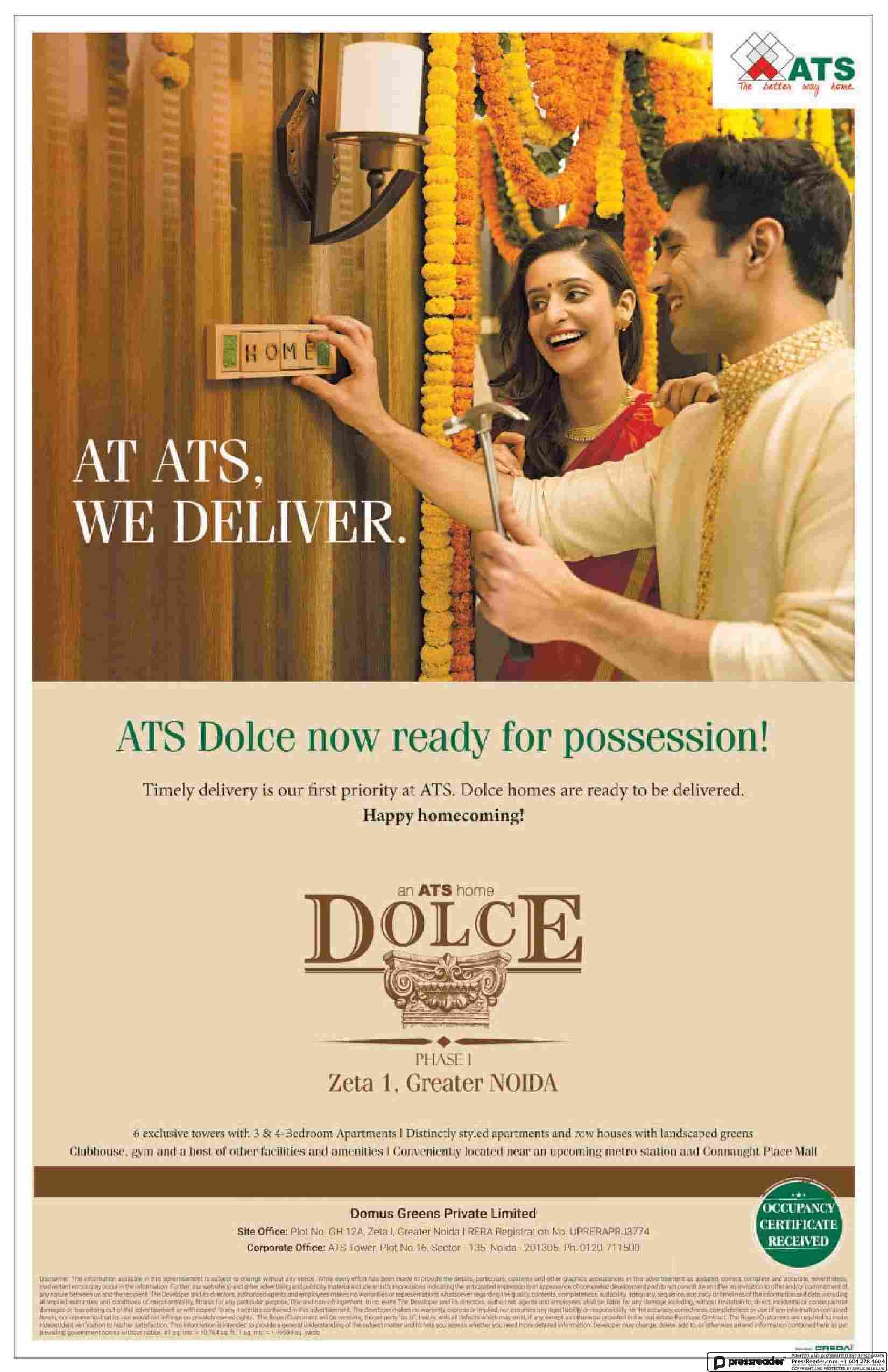 ATS Dolce is now ready for possession in Greater Noida Update
